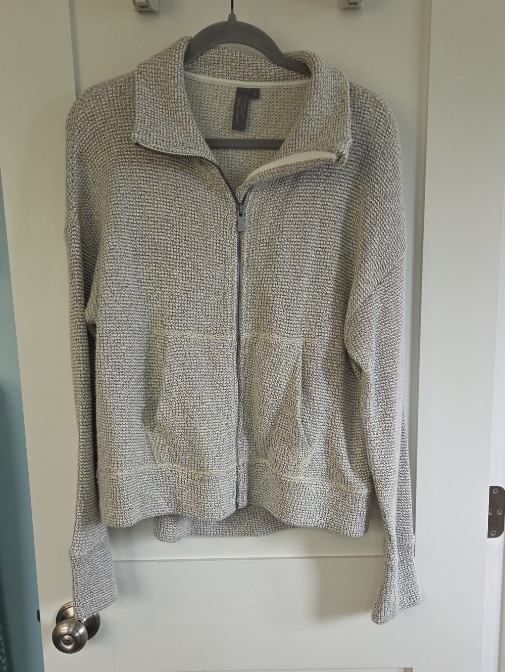 Sweaty Betty Light Gray Zip-Up Knit Cardigan